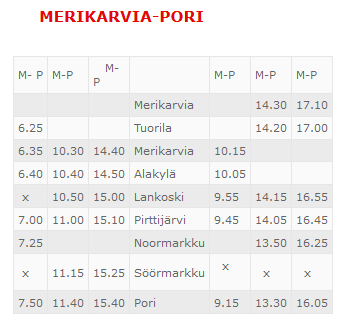 Linja-autojen aikataulut Merikarvia-Pori 18.10.2018 alkaen