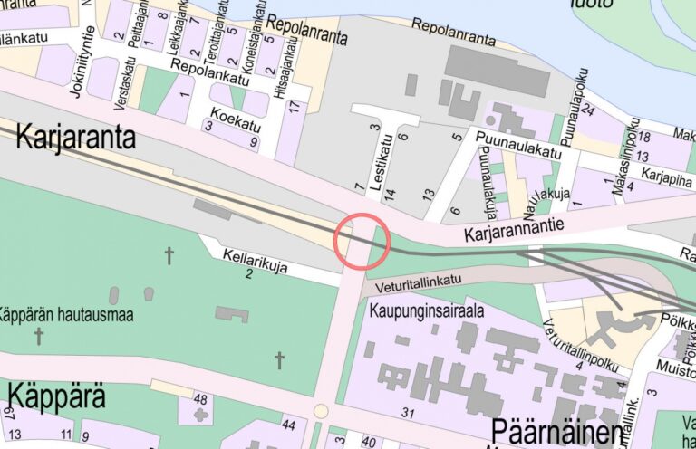 Karttakuva Rauhanpuiston tasoristeyksestä