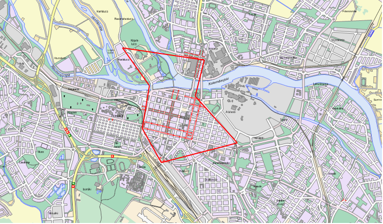 Alue sammutettavista katuvaloista kesällä 2021