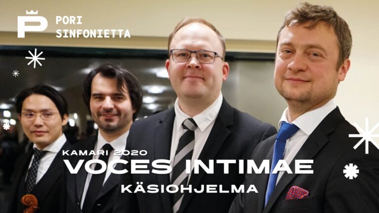 Voces intimae -konsertin verkkokäsiohjelman kansikuvassa Kei Ito, Béla Bánfalvi, Stefan Kavén ja Ion Buinovschi.