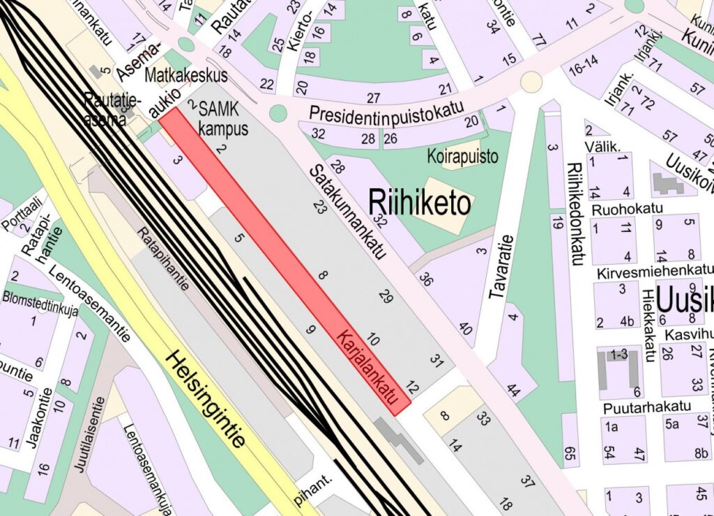 Karttakuva Karjalankadun perusparannuksesta