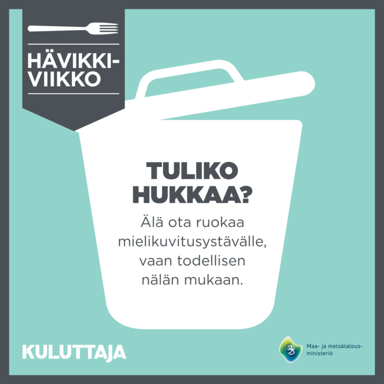 Kuva roskiksesta jonka päällä lukee Tuliko hukkaa