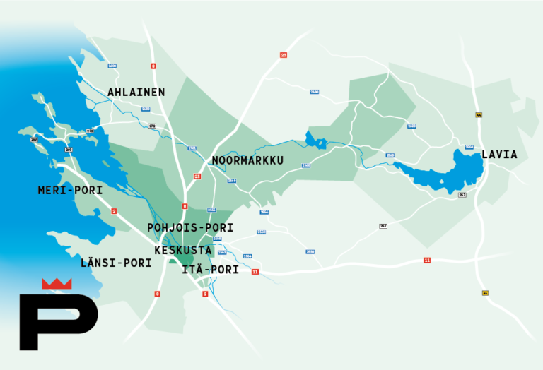 Karttakuva Porin kahdeksasta palvelualueesta