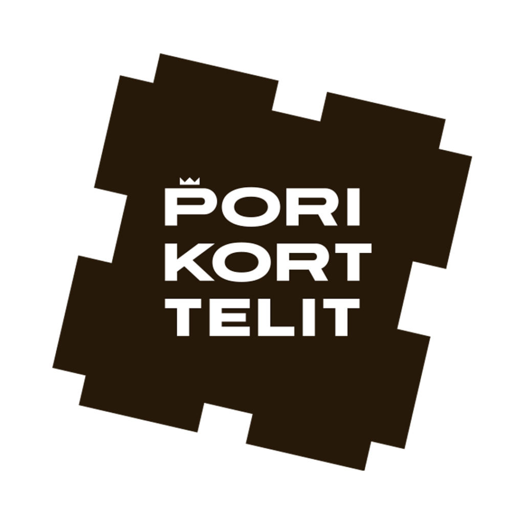 Porikortteleiden logo jossa mustan palapelipalan päällä valkoisella teksti Porikorttelit