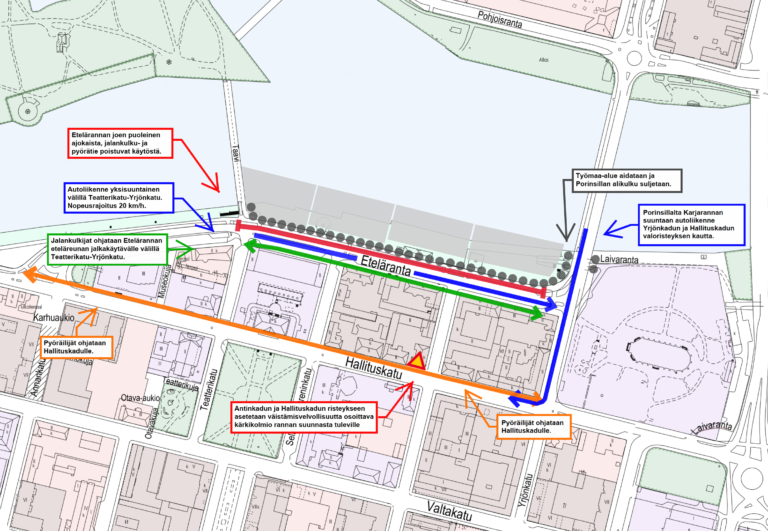 Jokikeskuksen rakennustöiden aikaiset liikennejärjestelyt 7.10.2022 alkaen