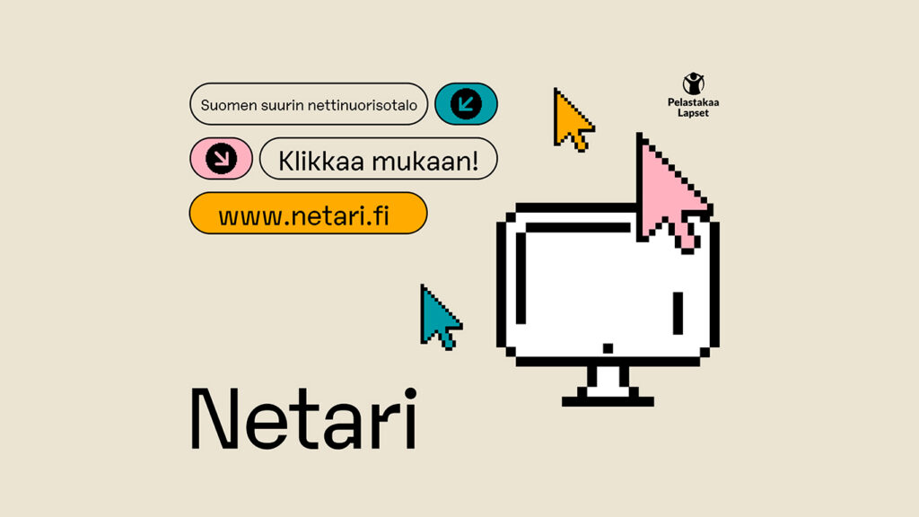 Kuvassa on teksti: "Suomen suurin nettinuorisotalo. Klikkaa mukaan! www.netari.fi".