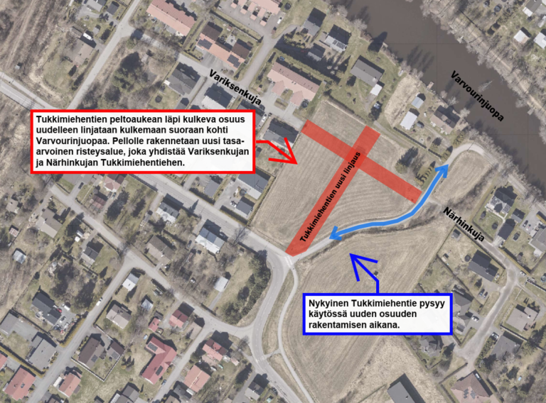 Karttakuva Tukkimiehentien uuden risteysalueen rakentamisesta