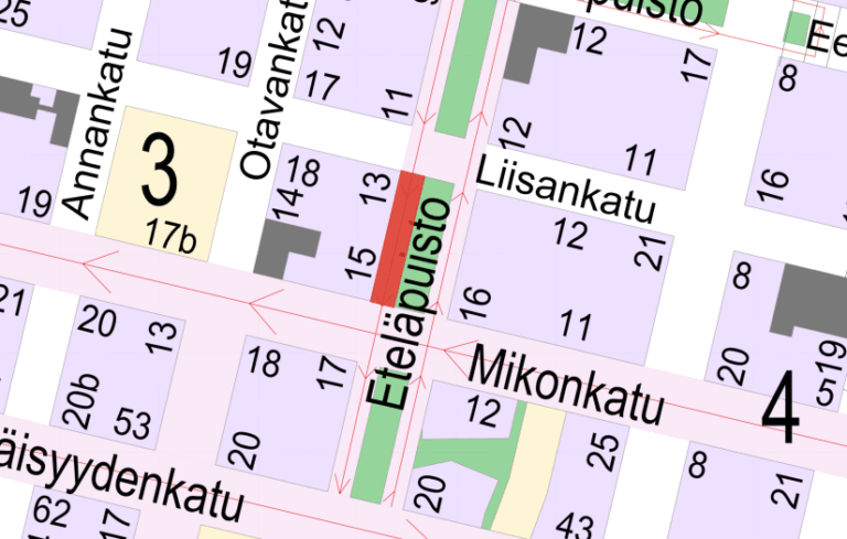 Karttakuva Eteläpuiston liikennejärjestelyistä