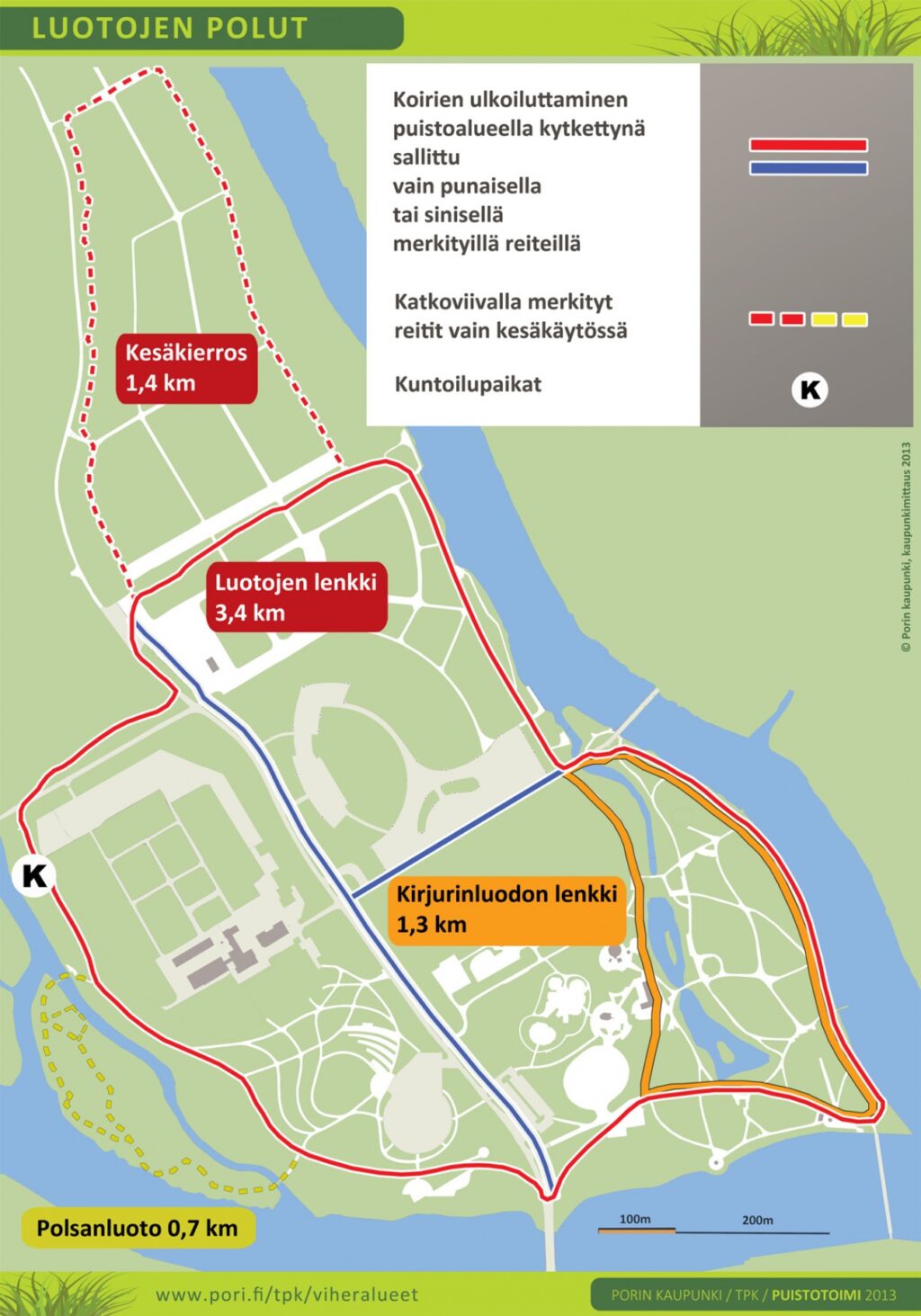Map of nature trails in Kirjurinluoto
