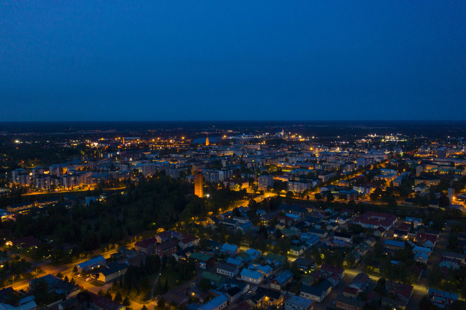 aerial view of Pori at night