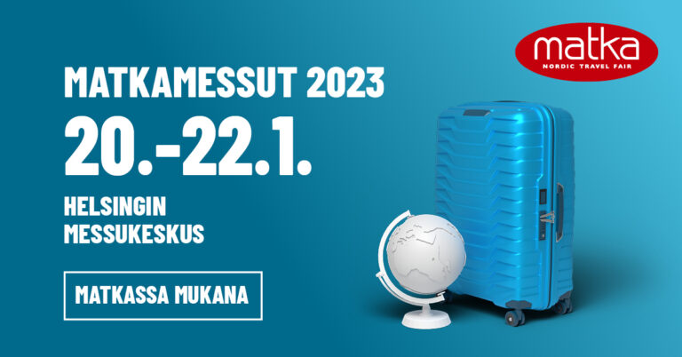 Matkamessujen sininen banneri