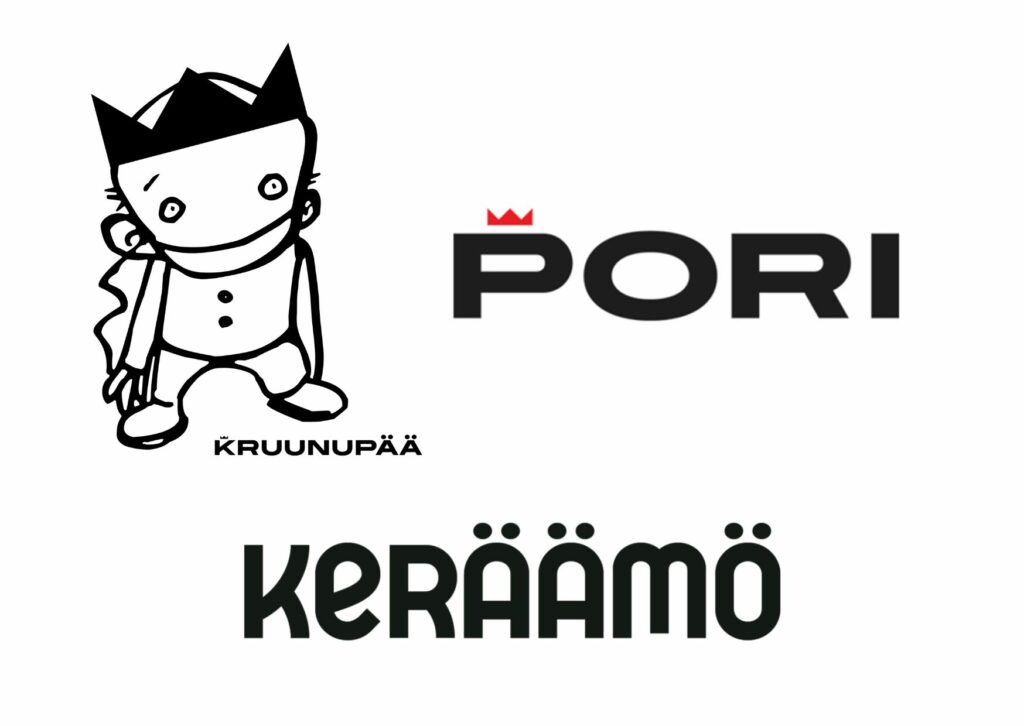 Lastenkulttuurikeskus Kruunupään, Porin kaupungin ja Keräämön logot.